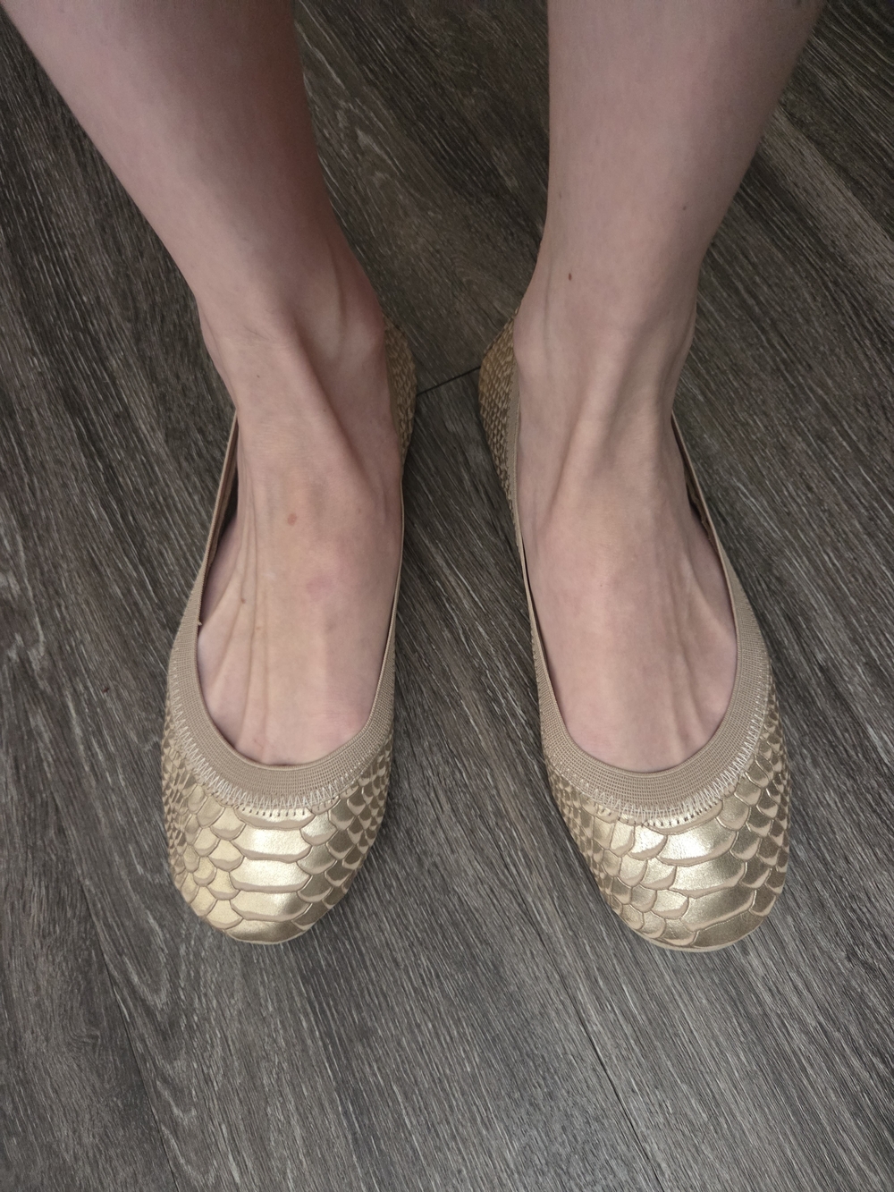 Yosi Samra Champagne Gold Textured Snakeskin Foldable Flats